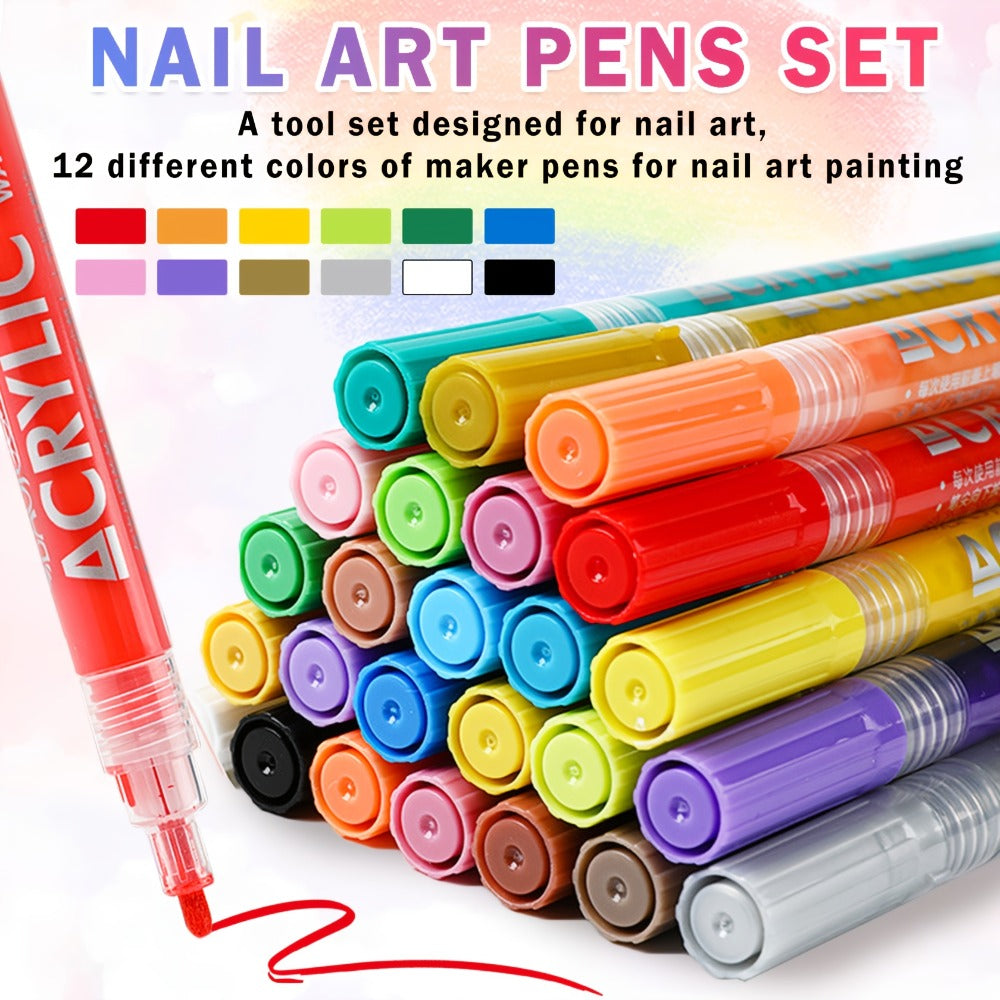 Nail Art Pen Set 36 Colors Waterproof Acrylic Nail Polish Pens for Painting Liner Dotting French Tips Drawing Gel Decoration DIY Manicure Kit Black White Fine Brush Tip Beginner Pro