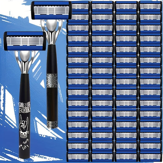Safety Razor Kit for Men Double Edge 36 Blades & 2 Anti-Slip Handles – Stainless Steel Manual Wet Shaving Set for Smooth Painless Close Shave, Reusable Eco-Friendly Grooming Gift