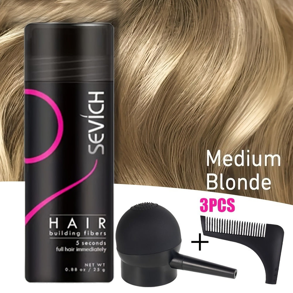 Hair Fibers for Thinning Hair — 3-Piece Kit with Spray Pump & Optimizer, Instant Thickening Powder for Hair & Beard, Rosemary Formula, All Hair Types, 8 Colors Available