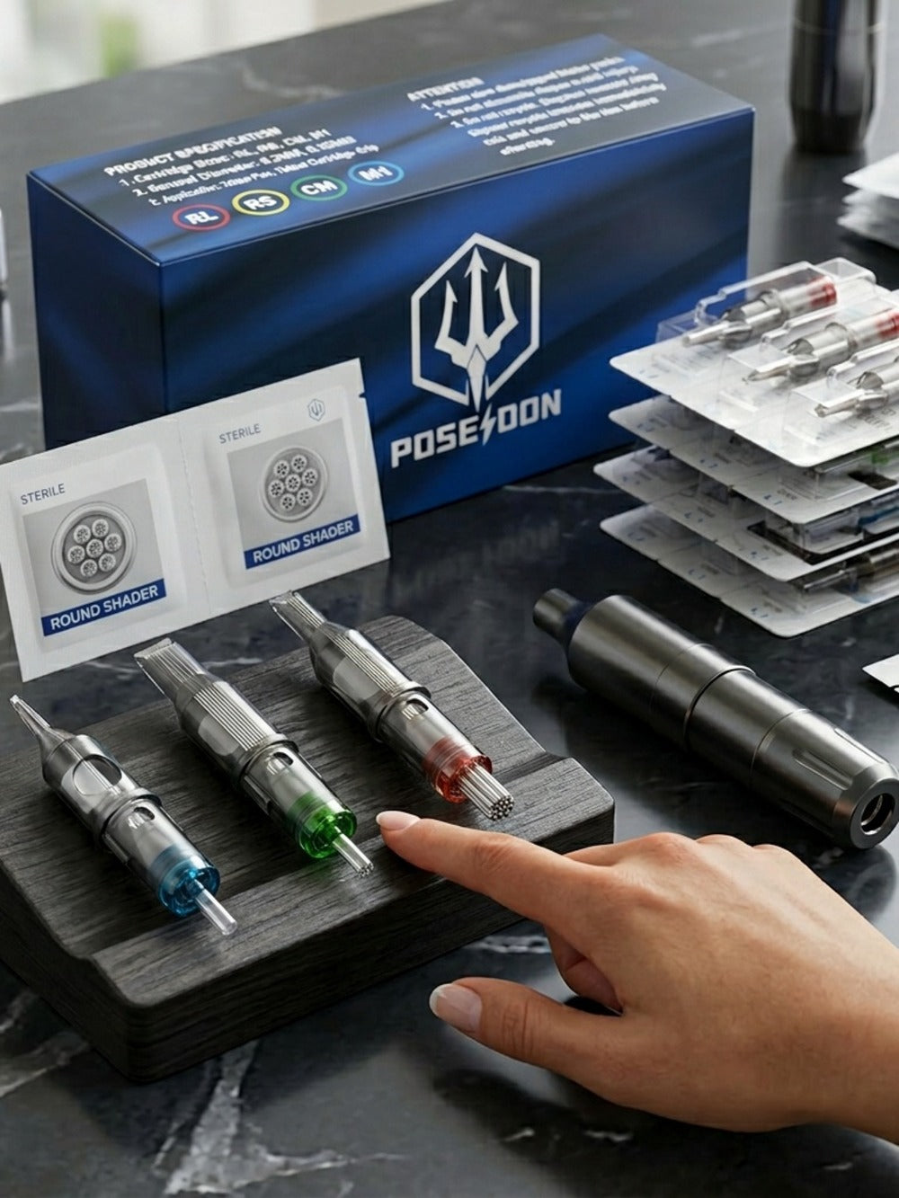 Poseidon Tattoo Cartridge Needles 50pcs Assorted Mixed Size Round Liner 12 Standard 3rl 5rl 7rl 9rl 11rl Disposable Tattoo Needles Long Taper For Makeup