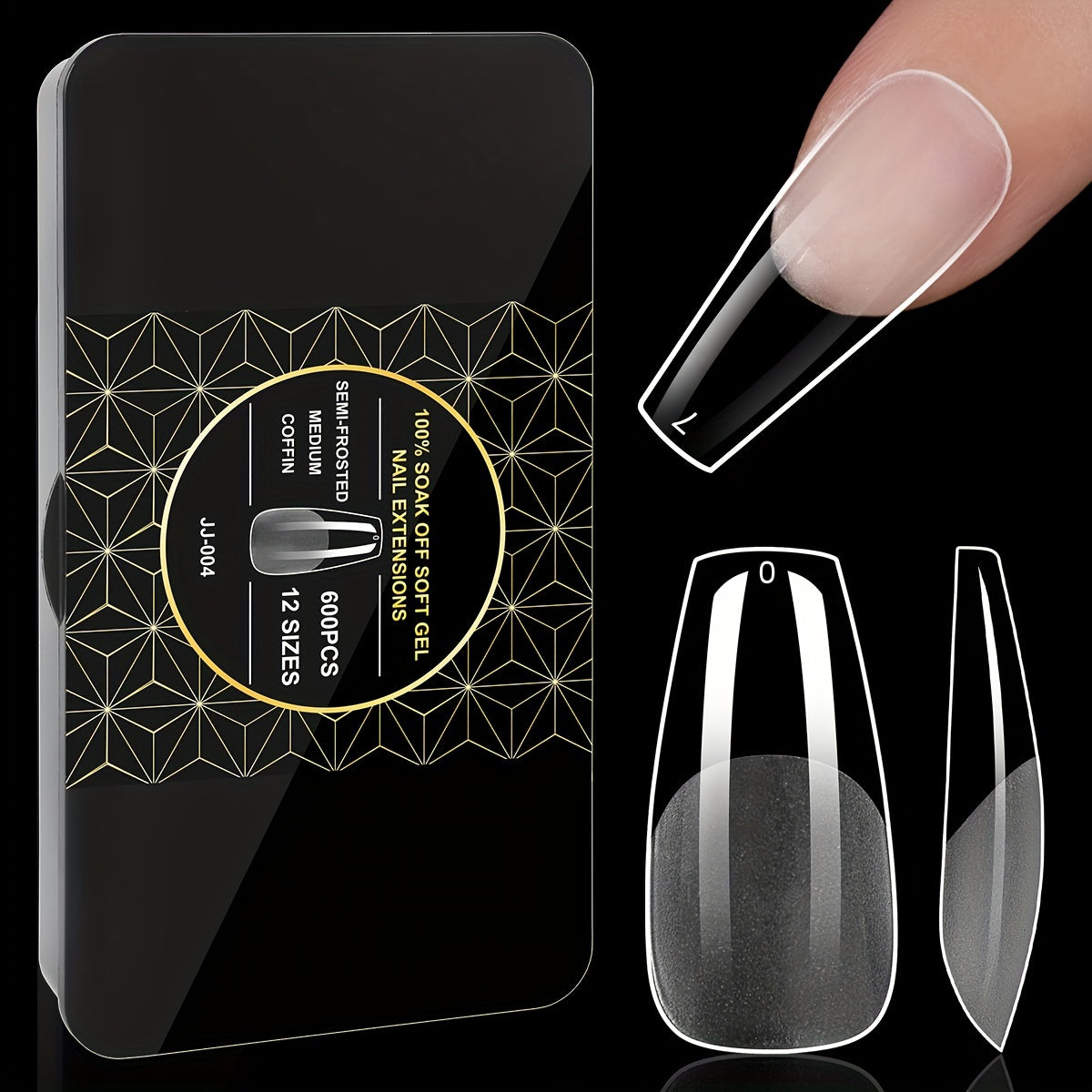 Soft Gel Nail Tips 600 Pieces - Clear Crystal Full Cover False Nails for Extensions | Almond Oval Square Coffin Stiletto Short Medium Long, Semi-Gloss Transparent Nail Tips for Nail Art Salon & DIY