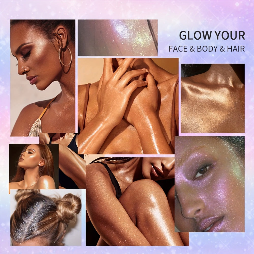 Glitter Spray for Body Face Hair Long-Lasting Luminous Shimmer Spray Lightweight Non-Greasy Radiant Glow Makeup for Festival Party Everyday Wear 4 Shades