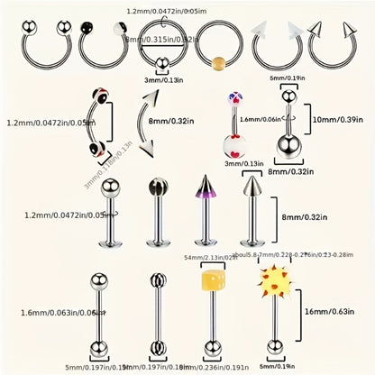 Piercing Kit Stainless Steel Professional Body Piercing Set with Needles Clamps and Piercing Tools Complete DIY Home Piercing Supplies for Ear Nose Navel Lip Tongue Piercing