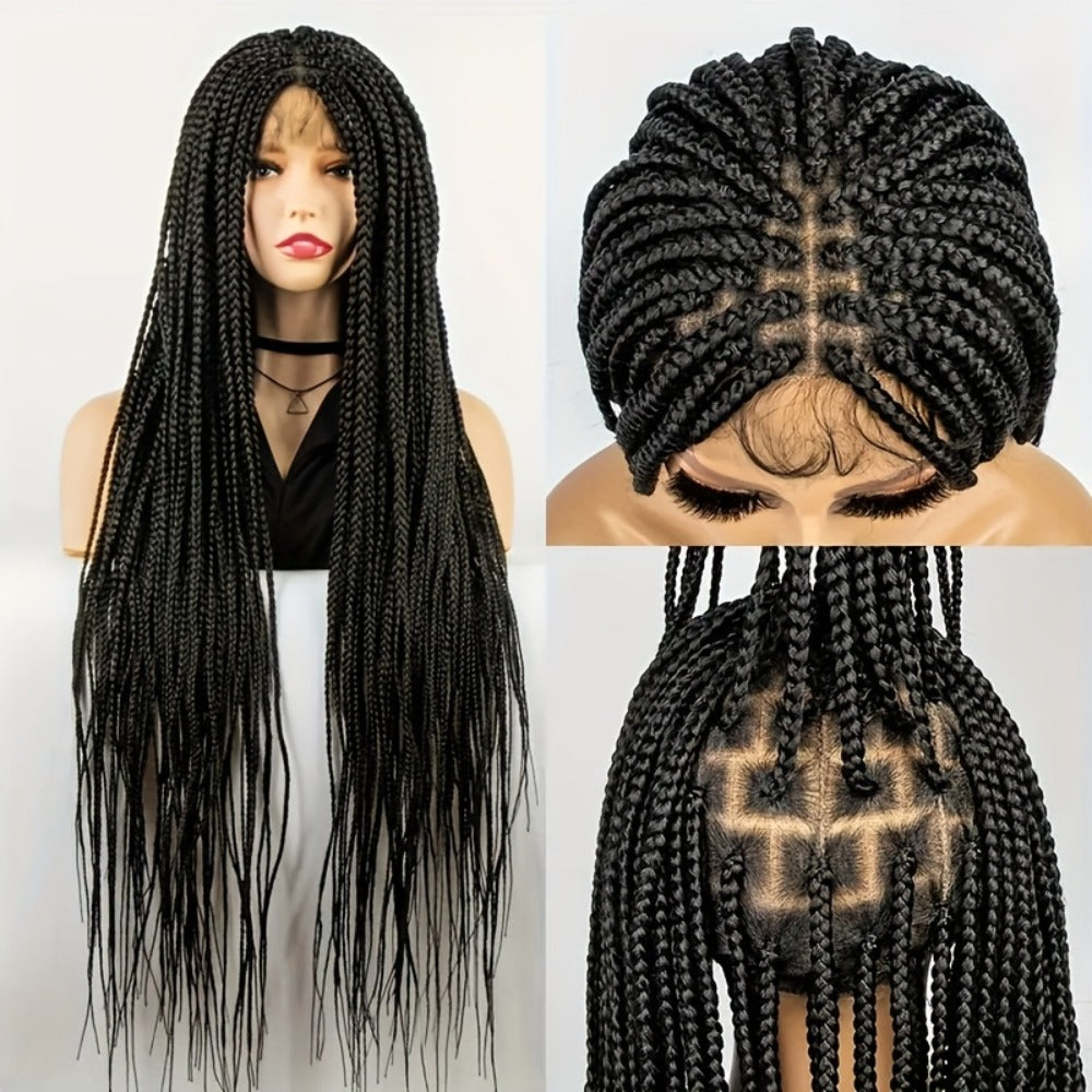 Knotless Box Braid Wig for Women — 360° HD Full Lace Synthetic Lace Front, Handmade Faux Locs, 26 & 38 Inch, Protective Style, Multiple Colors, All Ethnicities
