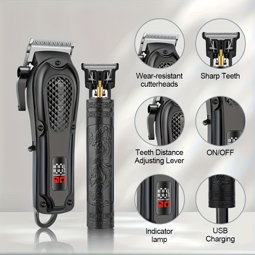 Men's Grooming Set 2pcs - Electric Hair Clipper & Detail Trimmer with USB Charging, LCD Display, Professional Hair Cutting Kit for Men, Ideal Gift for Father, Husband & Boyfriend