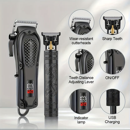 Men's Grooming Set 2pcs - Electric Hair Clipper & Detail Trimmer with USB Charging, LCD Display, Professional Hair Cutting Kit for Men, Ideal Gift for Father, Husband & Boyfriend