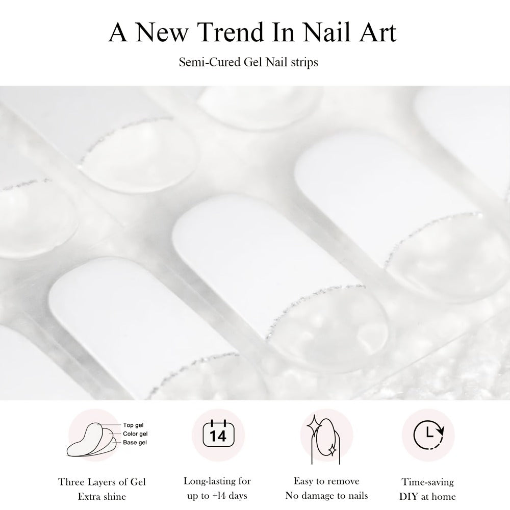 Nail Art Kit, Including 20 Semi- Nail Polish Stickers, A 12W High-Power Portable Lamp (8 Beads), Gel Light- Full-Wrap Nail Stickers, Semi- 2Nd-Gen Soft Gel Nail Tips [ Lamp Needed for Hardening], And White Gel Nail Stickers