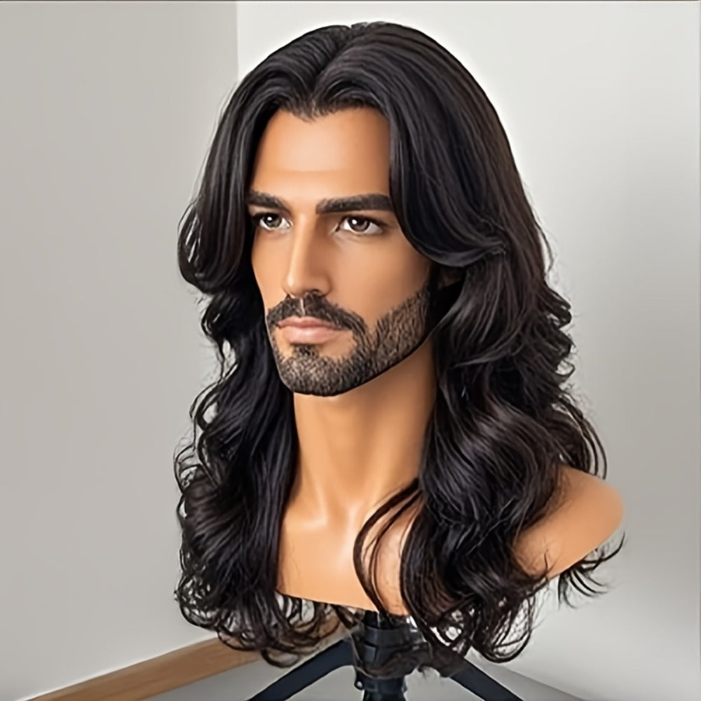 Curly Wig for Men Synthetic Loose Curly Middle Part Wig 26 Inch Natural Look Lightweight Breathable Heat Resistant Fiber Multiple Colors Daily Wear Cosplay