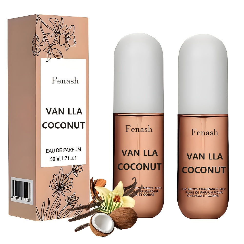 Vanilla Coconut Body Spray & Hair Mist — Long-Lasting Gourmand Floral Fragrance with Vitamin E & Moroccan Argan Oil, Skin-Safe for All Types