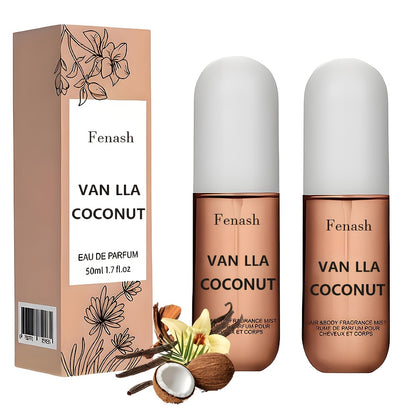 Vanilla Coconut Body Spray & Hair Mist — Long-Lasting Gourmand Floral Fragrance with Vitamin E & Moroccan Argan Oil, Skin-Safe for All Types