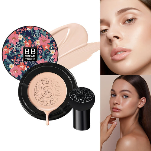 Air Cushion Foundation Full Coverage Moisturizing Lightweight Long-Wear Natural Radiant Finish Mushroom Sponge Applicator for All Skin Types