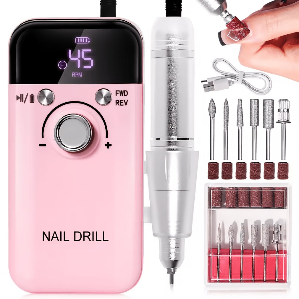 Professional E- for nail Drill 45000 RPM Rechargeable Electric for nail File Kit Portable&Low Noise for nail Drill Manicure Pedicure Tools Polishing Set With for nail Drill Bits Sanding Bands For Nail Salon&Perfect Holiday Gifts For Women