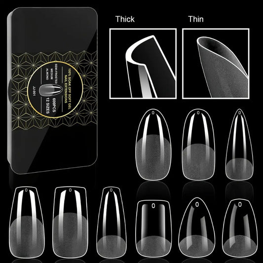 600 Soft Gel for Nail Tips, Semi-Gloss Transparent Crystal for Nail Tips, Pre-Formed False for Nails for Extensions, Tools for Nail Art Salons