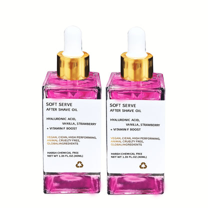 Beard & Mustache Oil 2pcs 1.35oz - Strawberry Vanilla After Shave Oil with Glycerin, Hypoallergenic Moisturizing Face & Body Oil for All Skin Types, Unisex