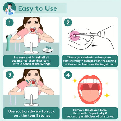 Tonsil Stone Remover Electric Vacuum Tonsil Stone Removal Kit with LED Light 3 Suction Modes 5X Magnifying Mirror Oral Irrigator Tool for Safe Gentle Tonsillolith Removal Adults