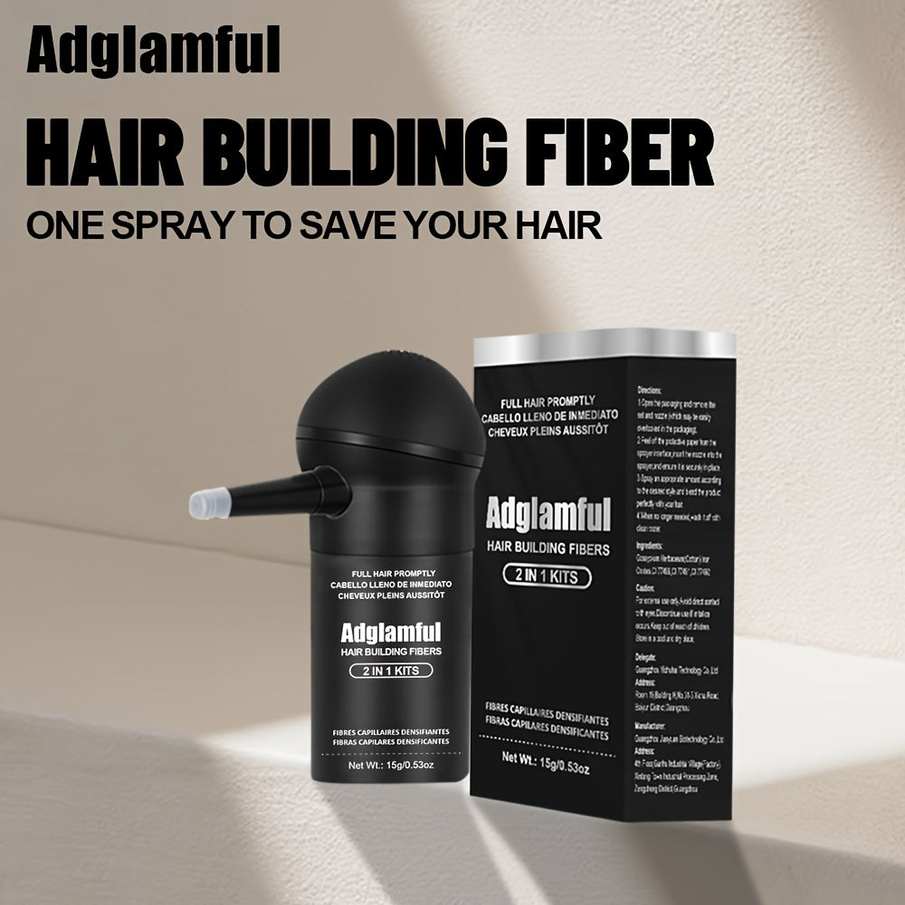 Adglamful 15g Hair Building Fibers, 1pc, 1-second Adsorption, Natural And Invisible, Covers Gray Hair, Suitable for Men And Women with Thinning Hair.