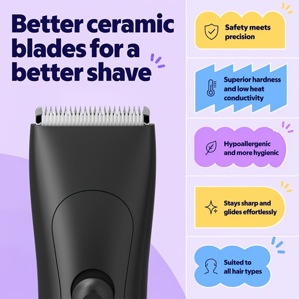 Body Hair Trimmer for Men IPX6 Waterproof Electric Groin Trimmer with Replaceable Ceramic Blade - Full Body Groomer for Chest Underarm Back Hair Shaver Grooming Kit Black Purple