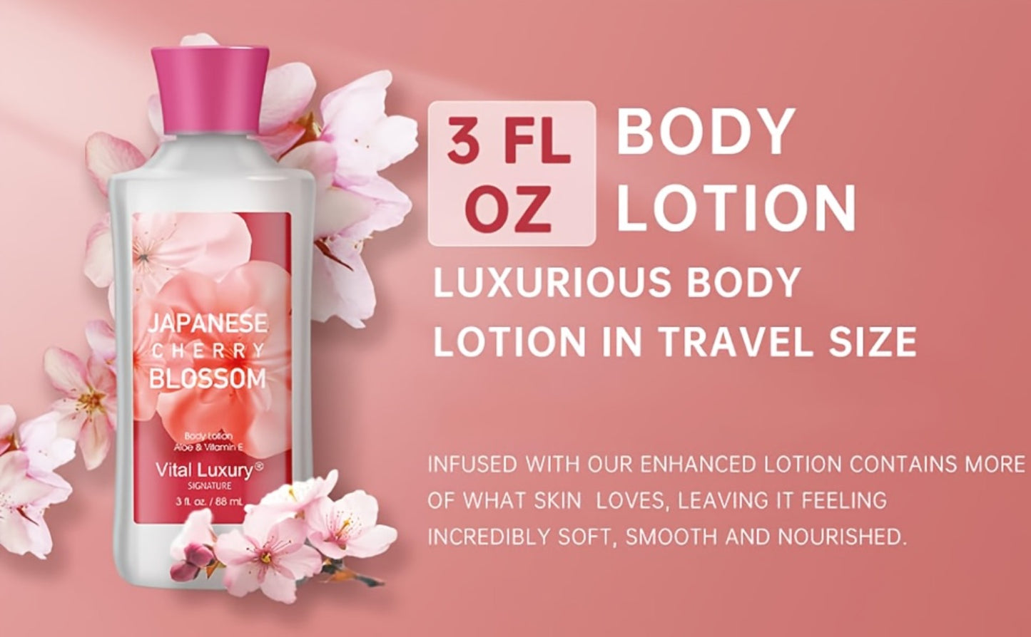 Bath & Body Care Gift Set Shower Gel Body Lotion Body Mist with Aloe Vera Vitamin E Glycerin Moisturizing Fragrance Set for Women Japanese Cherry Blossom Lavender Vanilla Coconut