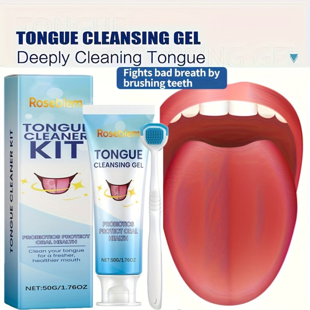 Tongue Cleaner Kit Probiotic Cleansing Gel Tongue Brush Set Bad Breath Eliminator Fresh Mouth Daily Oral Hygiene Care Gentle Non-Irritating for Sensitive Mouths Adults Gift