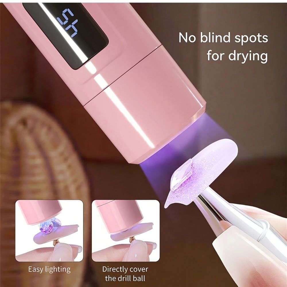 LED Nail Lamp 360° Rotating Head USB Powered with Digital Timer 45s/60s & Nail Stamp - Gel Polish Curer with Condenser Lens for Manicure & Nail Art, White & Pink