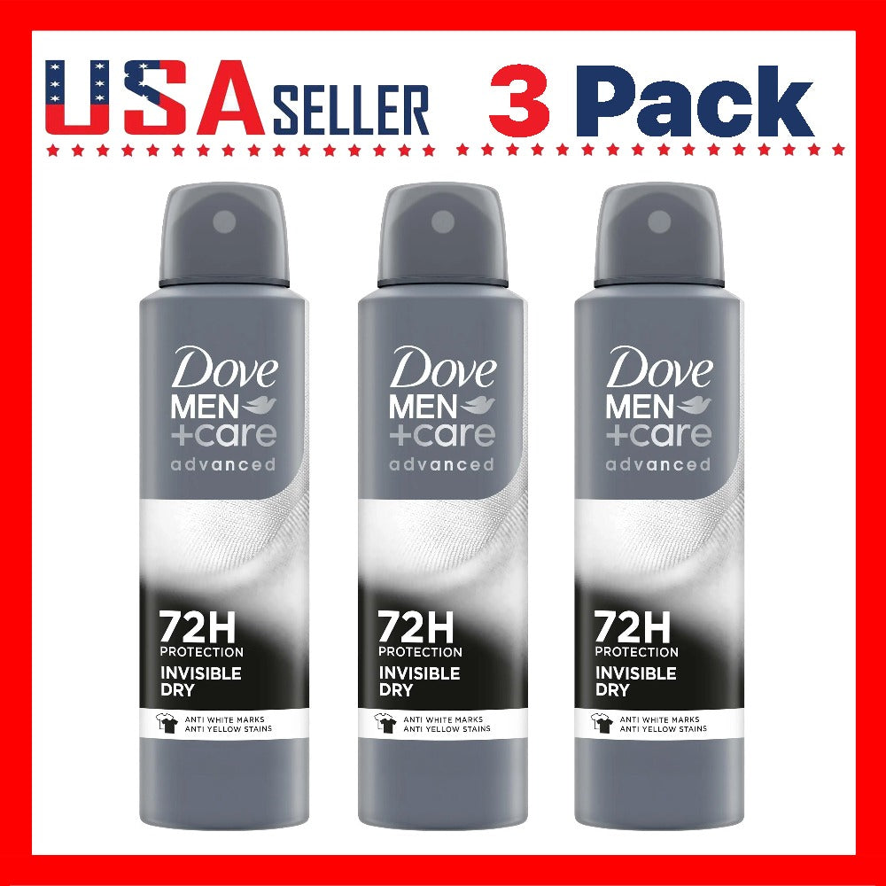 Dove Men+Care Invisible Dry Spray Deodorant for Men 150ml (5oz) x [3 Pack] – Clean Fresh Body Spray, Quick Dry Invisible Spray, No White Marks on Black Clothes, No Yellow Stains on White Shirts, Long Lasting Fresh Scent, Smooth Comfort, Gym Office Travel
