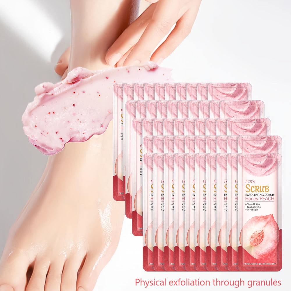 X50pcs Peach Scrub for Feet Body Skin, Gentle Cleansing Moisturizing Smooth And Nourish Skin, Portable for Traveling Holiday Gift for Mother Father Best Friend Christmas Day