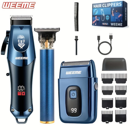 Hair Clipper Grooming Kit for Men USB Rechargeable Trimmer Shaver Set with LCD Display 8 Guide Combs Cleaning Brush Comb Gift Set Single 2pcs 3pcs Options