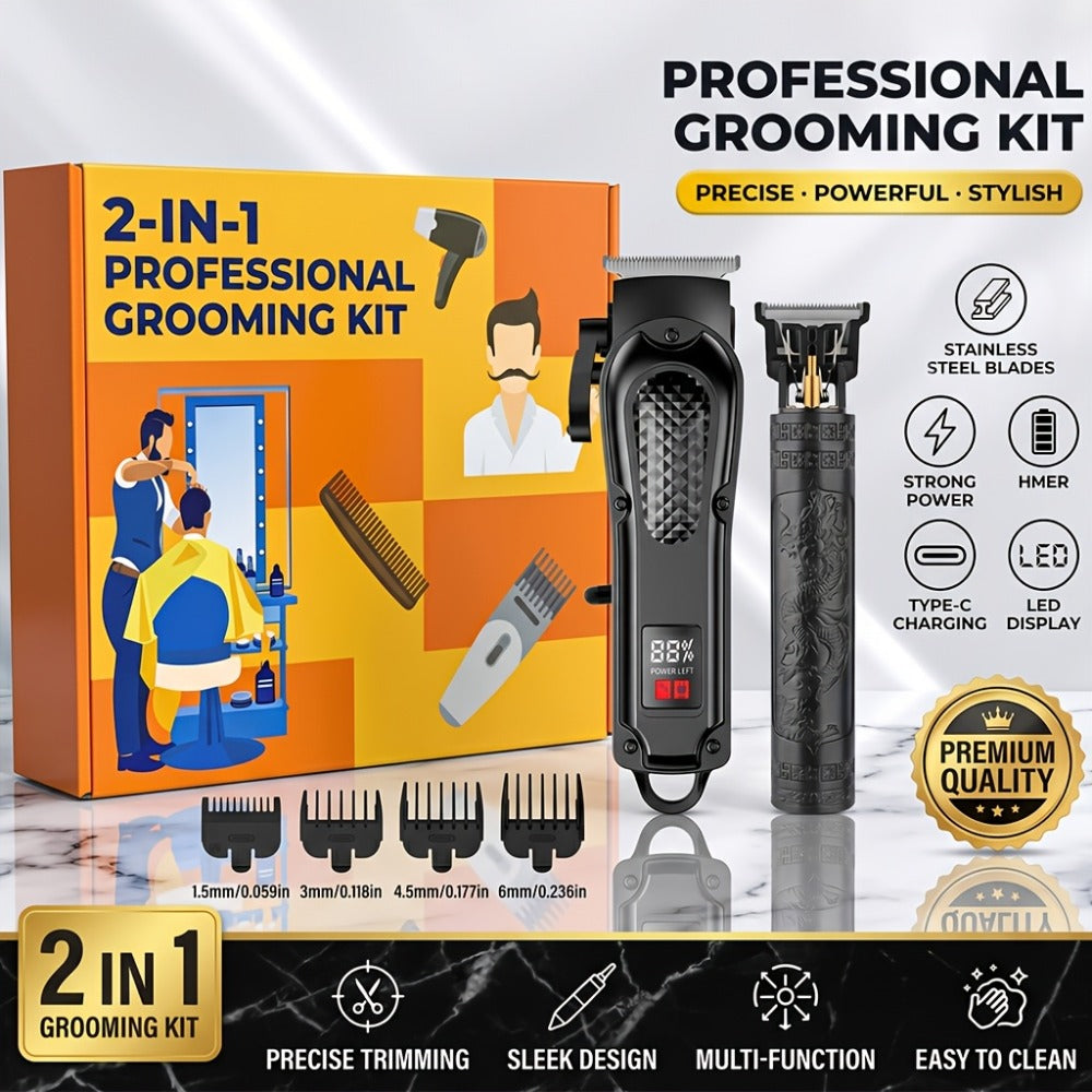 A 2pcs Men'S Grooming Set, Including an Electric Hair Clipper And a Detail Trimmer, with USB Charging And an LCD Display, Is an Ideal Gift for Fathers, Husbands, And Boyfriends on Father'S Day And Birthdays