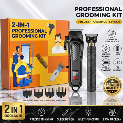 Men's Grooming Set 2pcs - Electric Hair Clipper & Detail Trimmer with USB Charging, LCD Display, Professional Hair Cutting Kit for Men, Ideal Gift for Father, Husband & Boyfriend