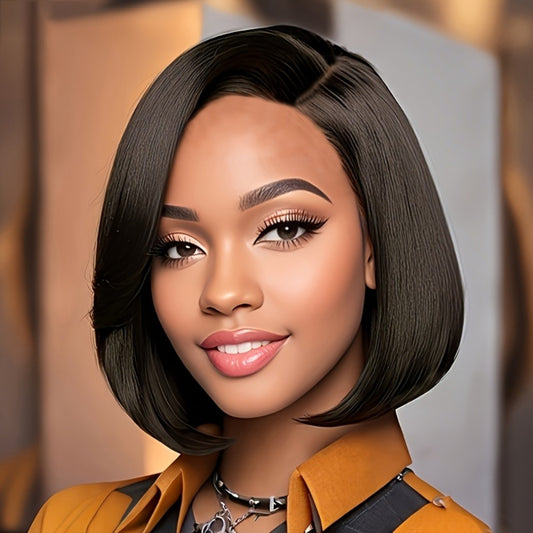 A Synthetic Wig for Women Featuring Short, Straight Hair in Brown And Black, Perfect for Summer. This Easy-To-Wear Wig Is Ideal for Beginners