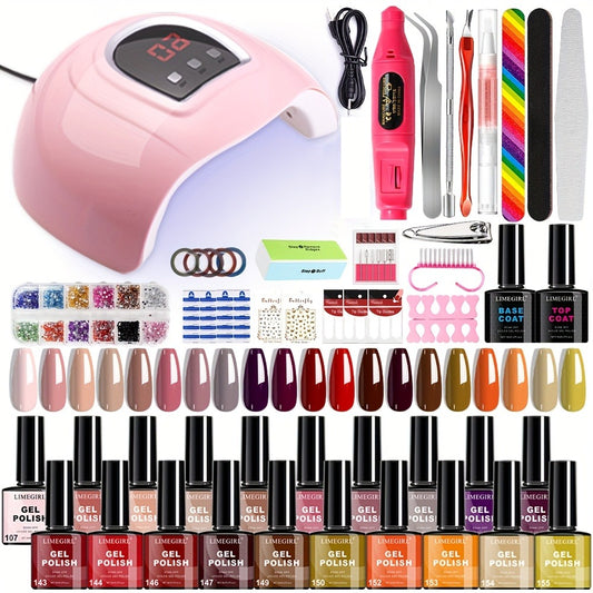 LED Light Nail Polish suit, Red Pink 20 Color Gel Nail Polish suit, Including Primer & Topcoat Quick Dry, Soak Gel Nail suit, Nail Gel Curing Light Nail Art Tools Getting Started, Nail DIY Decoration in Home Salon, Gift for Women