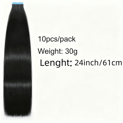 Tape In Hair Extensions Human Hair Straight Natural Black 1B Seamless Skin Weft 10pcs 30g Per Pack 16-24 Inch Women Invisible Blend Volume Length