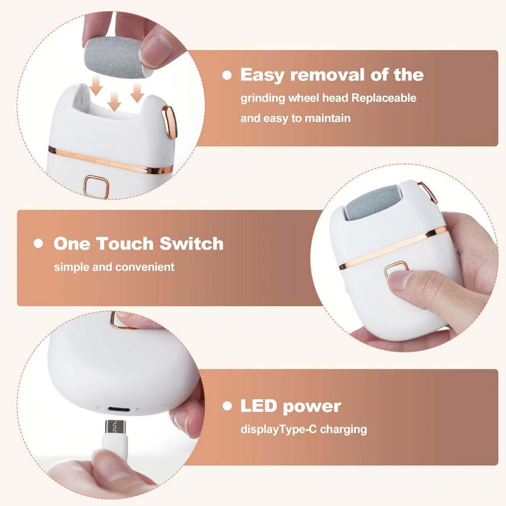 2Set 6Heads And 1Set 3Heads, Rechargeable Electric Foot Grinder for Cracked Heels & Removal - Thick Light Beige Polishing, 3Replacement Grinding Heads, 2Speed Settings, Portable And Easy to Use with USB Charging, IPX5