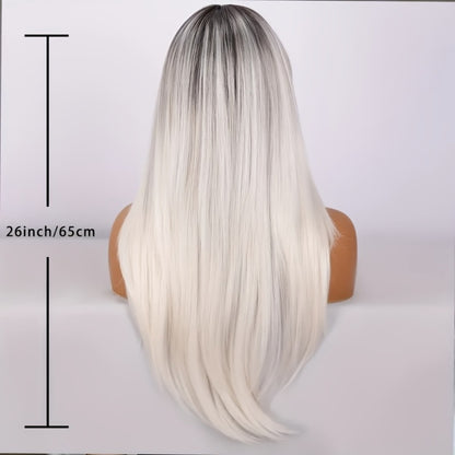 Straight Wig with Bangs for Women — 26 Inch White Ombre Milky Synthetic Wig, Glue Free Ultra Lightweight Breathable, Heat Resistant for Daily Wear Festival Party Cosplay Wedding