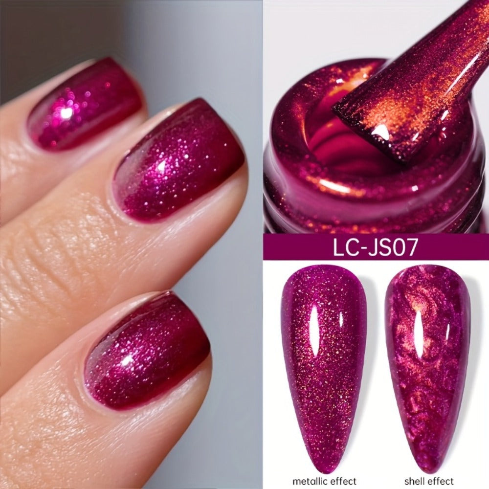 LILYCUTE 0.24oz 6pcs Metallic Gel Nail Polish Soak Off LED Glitter Gel Nail Art Supplies Glittery Red Purple Color Gel Polish Kit