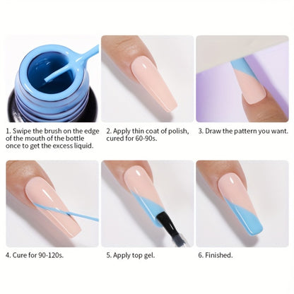 Glitter Liner Nail Art Gel 5ml - Super Reflective Glitter Eyeliner Gel Polish with Ultra Fine Brush Tip for Stripe Line & Detail Nail Art - Long Lasting UV LED Nail Art Drawing Gel