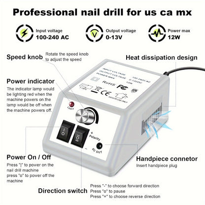 Electric Nail Drill Machine 20000RPM Professional Manicure Pedicure Kit with 6 Drill Bits 50 Sanding Bands Cuticle Remover Nail File Set for Acrylic Gel Nails Home Salon Use