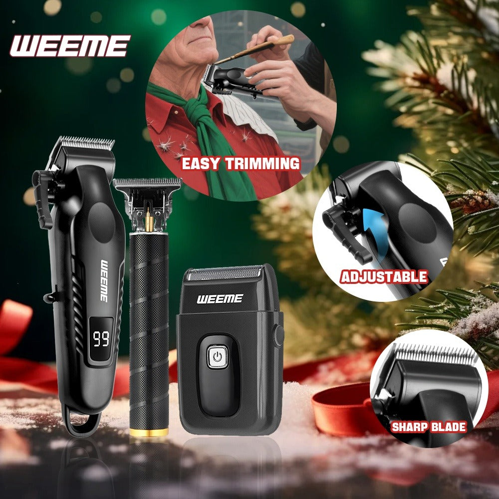 WEEME Men's Grooming&Shaving Kit 1/2/3pcs Set, Golden Balck Hair Clippers with LCD Display, USB Rechargeable, 8 Guide Combs, Trimmer And Shaver, with Cleaning Brushes And Comb, Gift for Men