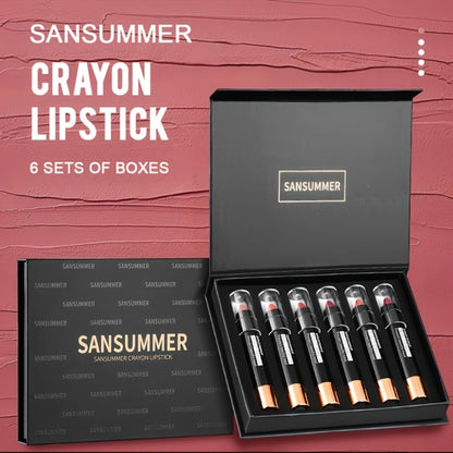 Crayon Lipstick Gift Box Set 6 Shades Matte Velvet Waterproof Long Lasting Easy Apply Popular Colors Luxury Lip Makeup Gift for Women Travel