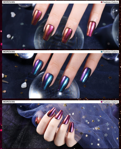 Holographic Nail Polish Set 6pcs Air Dry No UV Lamp – Metallic Glitter Rainbow Shimmer Lacquer 0.25oz, Finger & Toenail Polish Kit, Nail Art Gift Set for Women Girls by Morovan
