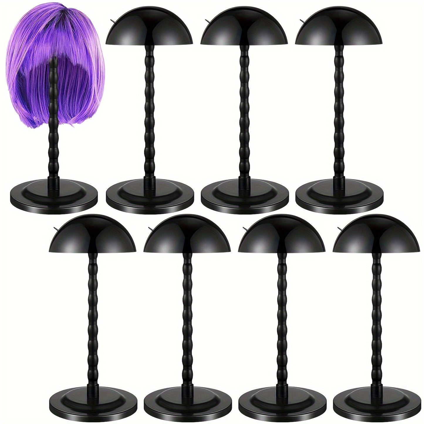 Wig Stand Set 8 Pcs Portable Wig Head Stand for Styling Storage 13.8 Inch Non-Slip Stable Travel Wig Holder Hat Display DIY Practice Stand White Rose Black