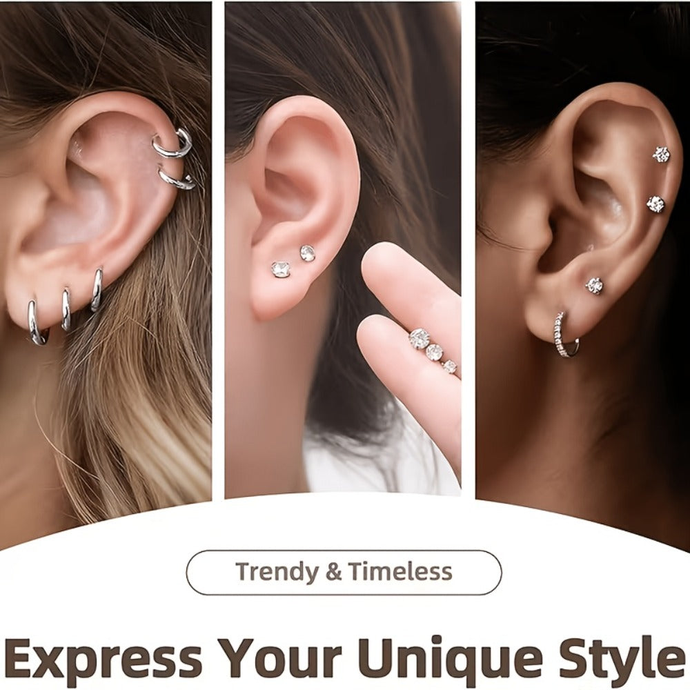 37pcs Professional Ear Piercing Gun Set, Including 24 Stainless Steel Earrings, 12 Crown Earrings, And Safe Ear Hole Gun Tools, To Create Your Exclusive Ear Jewelry Area And Unlock The Wearing Of Earrings.