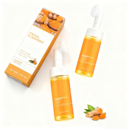 Turmeric Facial Cleanser 2pcs with Kojic Acid - Deep Cleansing Oil Control Pore Refining Face Wash for Men & Women - Brightening Moisturizing Skin Care 3.38oz Travel Friendly