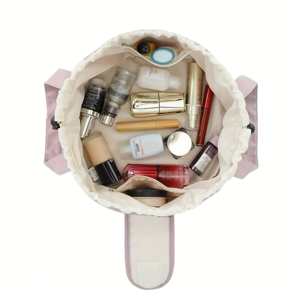 Drawstring Makeup Bag Wide Opening Flat Lay Oxford Fabric Machine Washable Travel Cosmetic Bag Storage Organizer for Makeup Tools Accessories Toiletries Dorm 12 Colors Printed & Solid