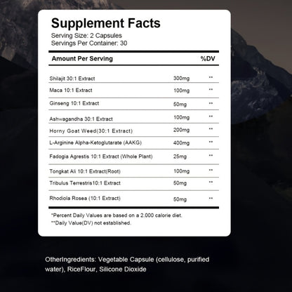 Vitality Herbal Supplement Capsules — Shilajit, Ashwagandha, Taurine, Ginseng & Turmeric | Natural Formula for Energy, Mood, Nerve & Antioxidant Support | For Men & Women | 60 Capsules
