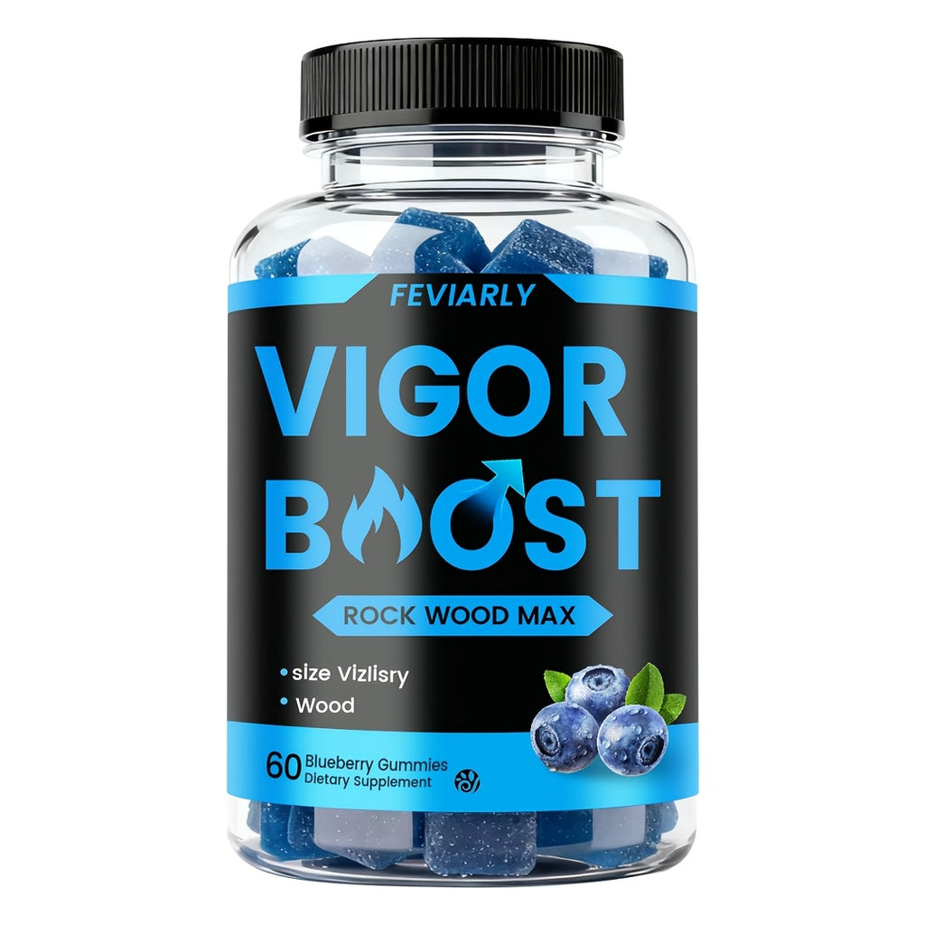 Vigor Gummies, for Male Booster, Vigor Long Gummies, Male Potence - Blue Chew for Men, Fast Acting Supplement for Men+Drive, ROCK Wood Supplement, Size, with Zinc, Shila Maca, Rock Hard, Blueberry Flavor-60 Gummies
