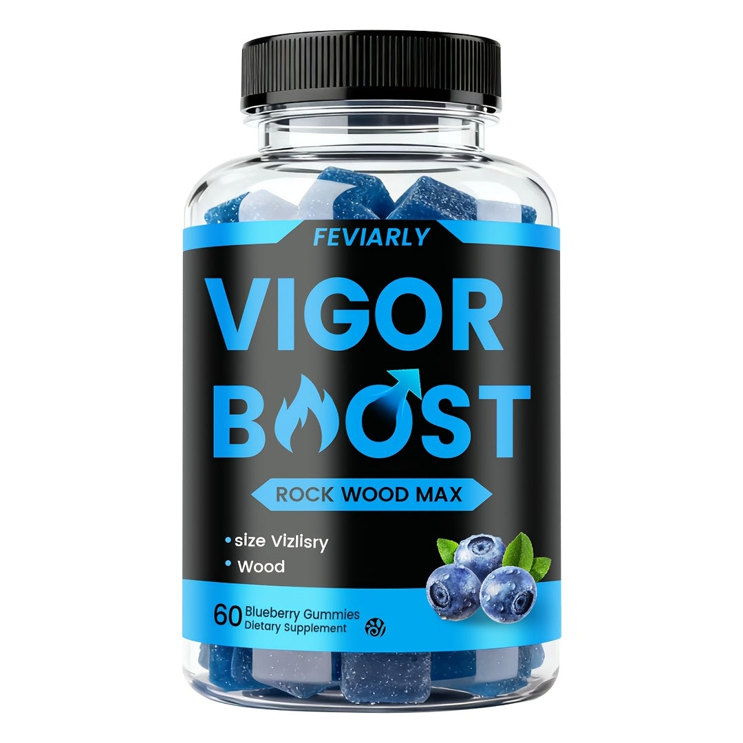 Vigor Gummies, for Male Booster, Vigor Long Gummies, Male Potence - Blue Chew for Men, Fast Acting Supplement for Men+Drive, ROCK Wood Supplement, Size, with Zinc, Shila Maca, Rock Hard, Blueberry Flavor-60 Gummies