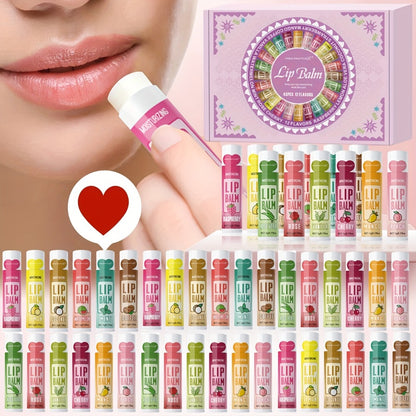 Lip Balm Gift Set 48pcs MISS FACTORX - Moisturizing Lip Butter with Glycerin, Hypoallergenic Natural Finish for All Skin Types, Unisex Adult Lip Care Collection, Valentine's Mother's Day Gift