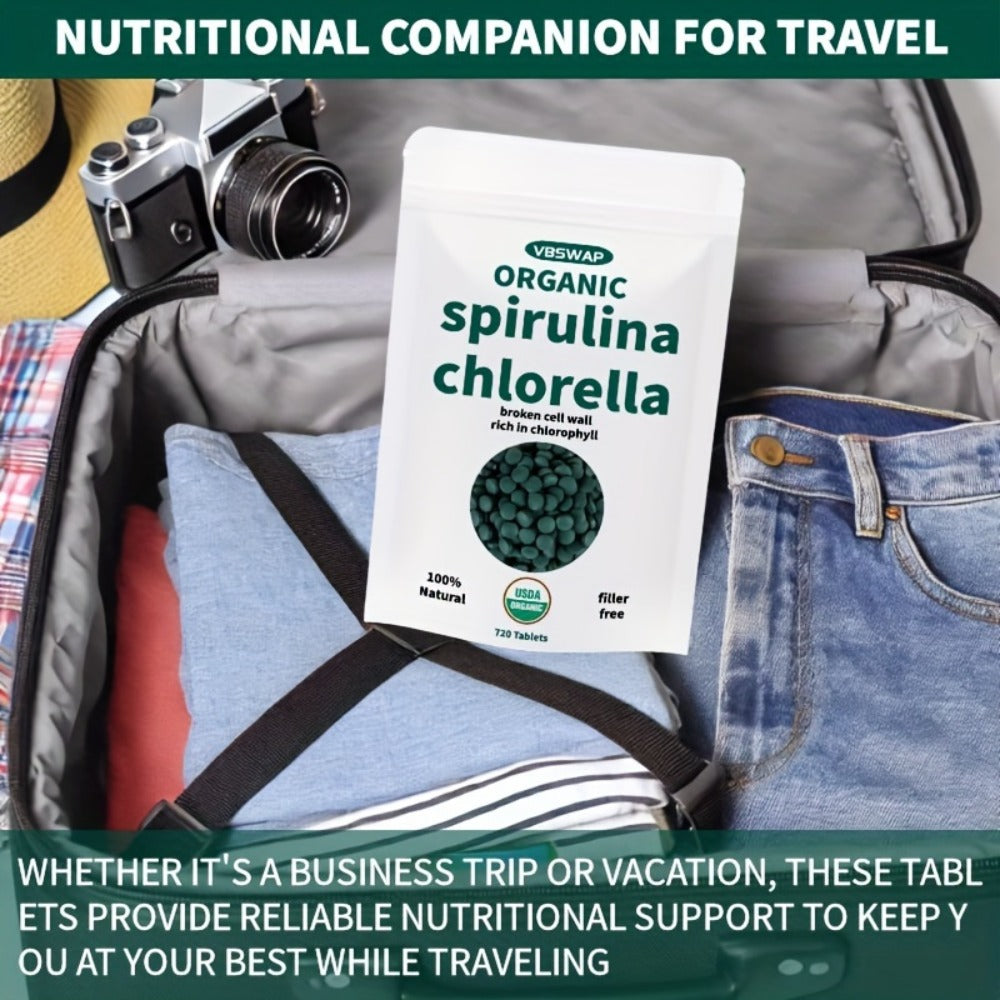 Organic Chlorella Spirulina Tablets, 720 Counts, 4 Months Supply, 50/50 Blend Superfood, No Filler, No Additives, Cracked Cell Wall, Rich In Vegan Protein, And Easy to Swallow.nutritional Supplement for