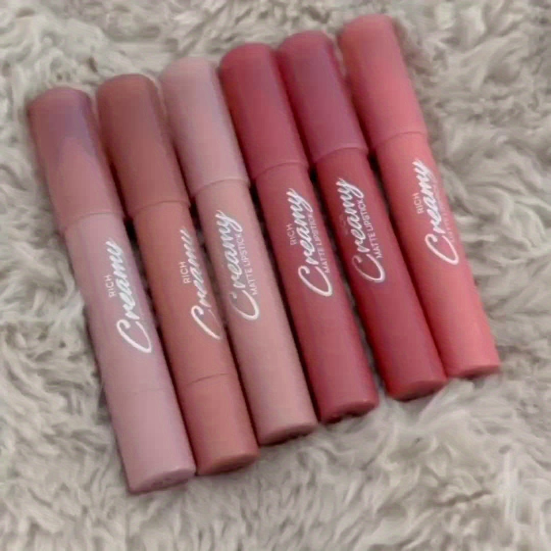 6pcs/ SET Nude Lipstick Pen Waterproof Sexy Nude Red Matte Lipstick Tint Contour Lip Liner Makeup Lasting Non-stick Cup Cosmetics
